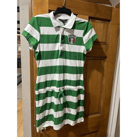Rocawear Rugby Stripe Polo Dress Tie Waist Green And White Size Large NWT! - Picture 1 of 9
